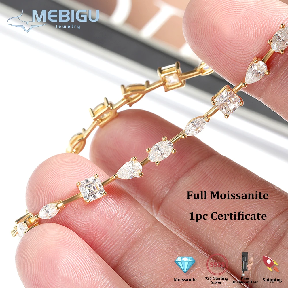

Mebigu Изящный Груша Овальный Маркиза Огранки Муассанит Теннисный Браслет Женщины Мужчины s925 Серебро Все Лабораторные Браслеты с Бриллиантами Подарок