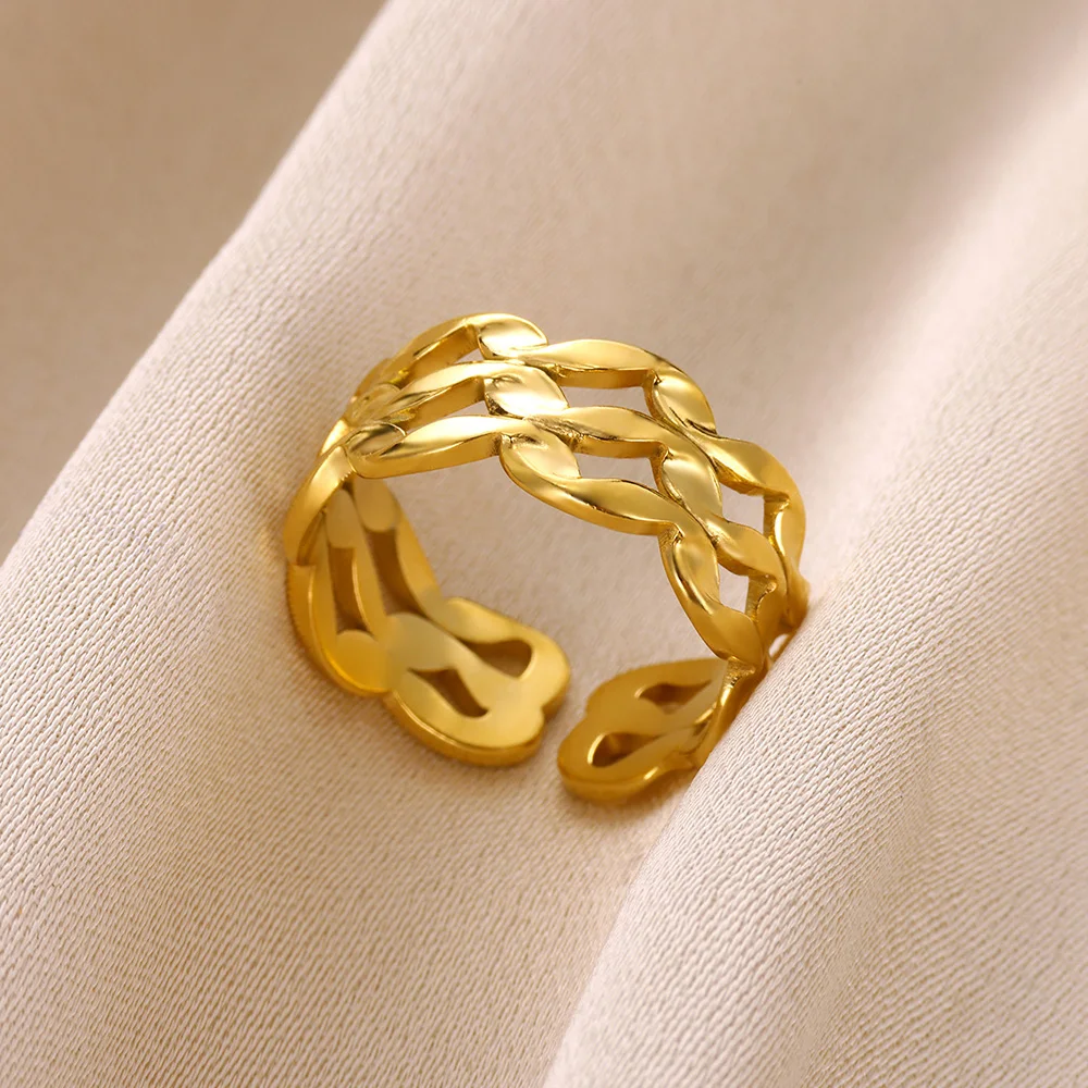 

Minimalist Abstract Wave Twist Line Layered Ring Woman Ladies Adjustable Open Finger Rings Punk Stainless Steel Jewelry 2024 New