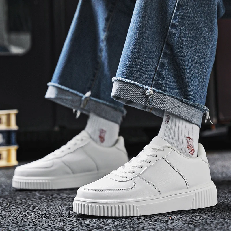 Size 50 Fashion Leather Men White Sneakers Classic Casual Shoes Outdoor Walking Shoes Couple Footwear Oversized 49 Board shoes