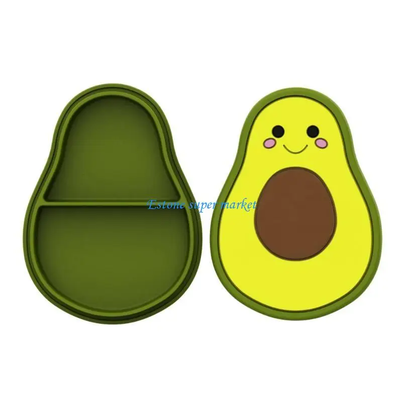 

090B Cartoon Avocado Baby Sucker Bowl Divided Dinner Plate Infant Tableware Dish
