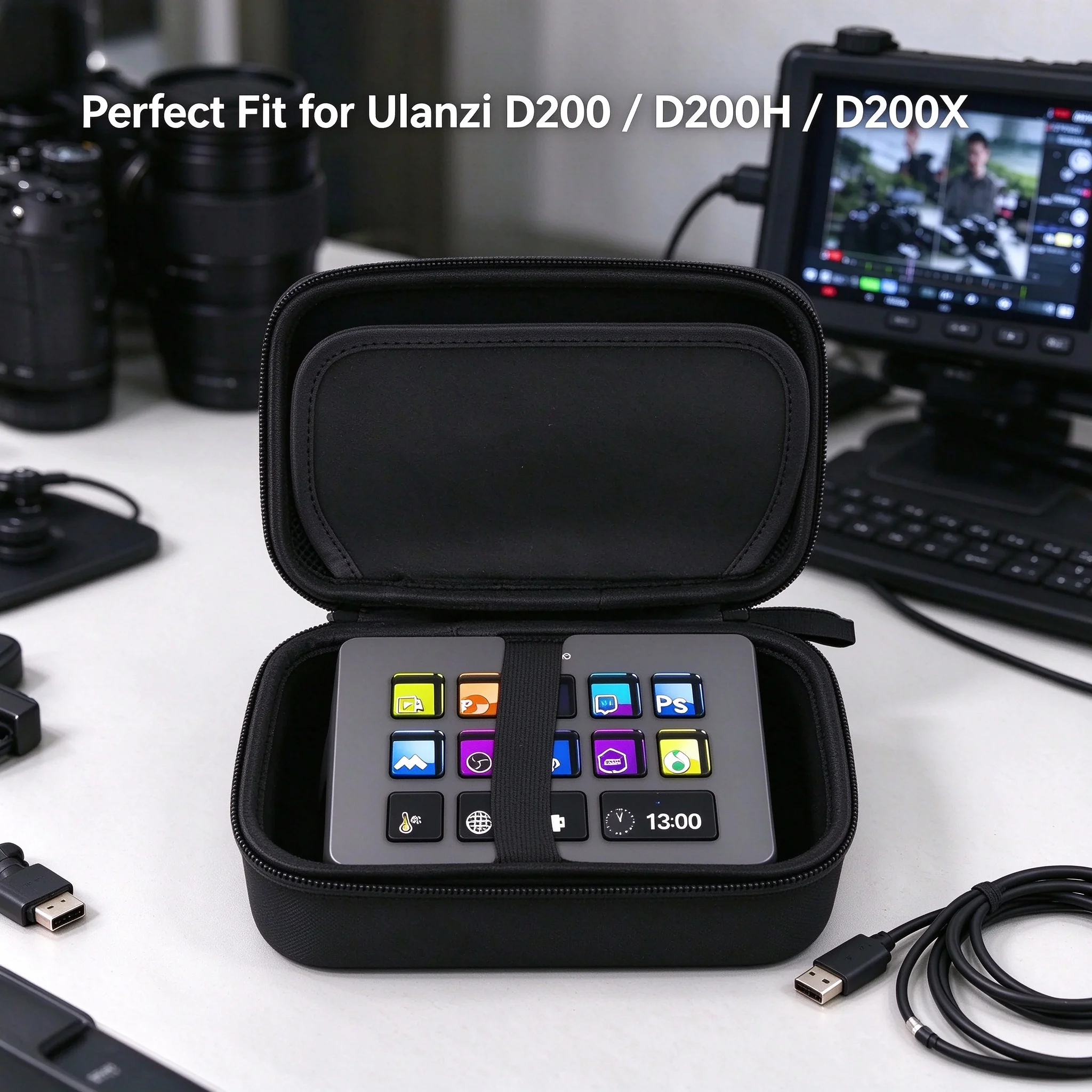 Hard shell Case for Ulanzi D200/D200H/D200X Stream Deck,Shockproof Dustproof Storage Box for Live Streaming Video Editing,Black