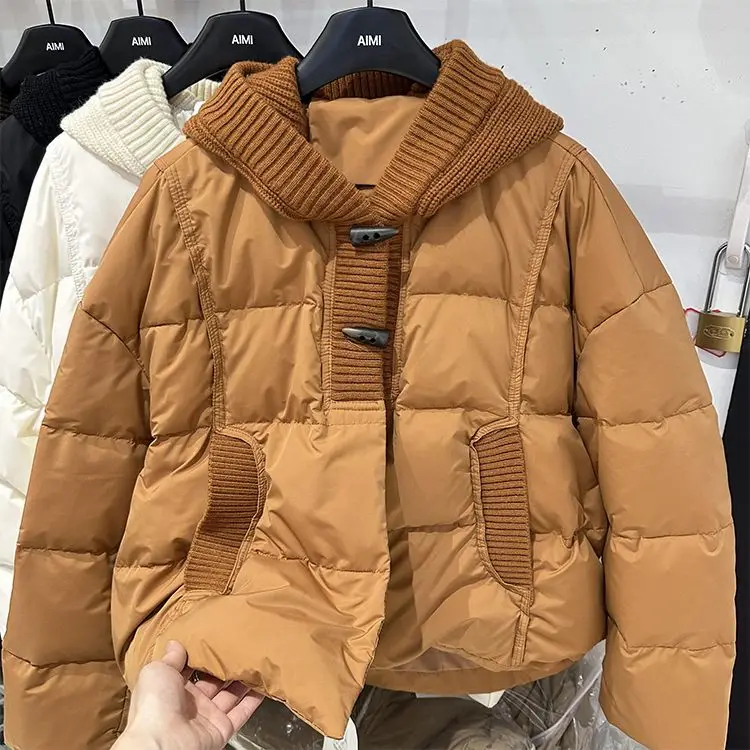 

Autumn and Winter New Women's Down Jacket Knitted Hooded Splicing Jacket