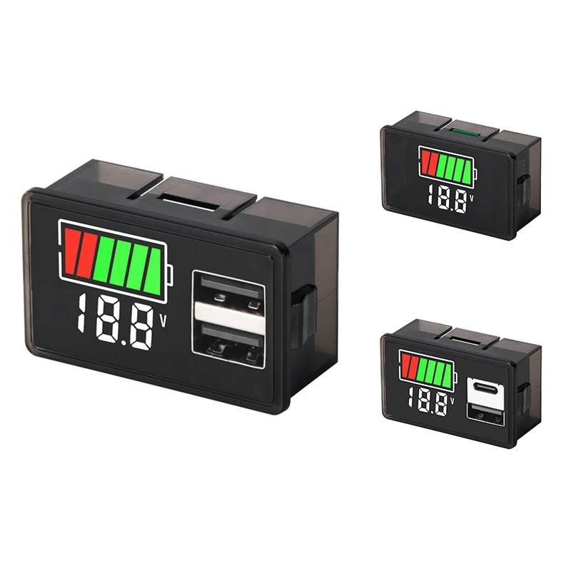 

1 Piece Battery Charge Level Indicator Lithium Battery Capacity Meter Test Display LED Tester Voltmeter , USB+Type-C DC 8-30V