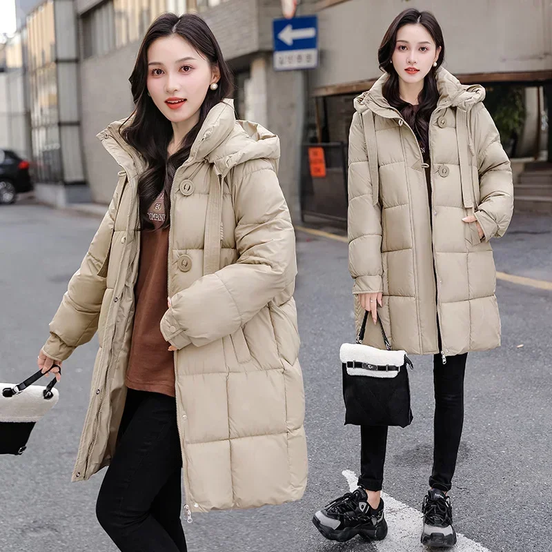 -30 Degrees Winter Parkas Women's Down Cotton-padded Jacket Long Coats Hooded Overcoat Thicken Warm Streetwear Loose Outerwear