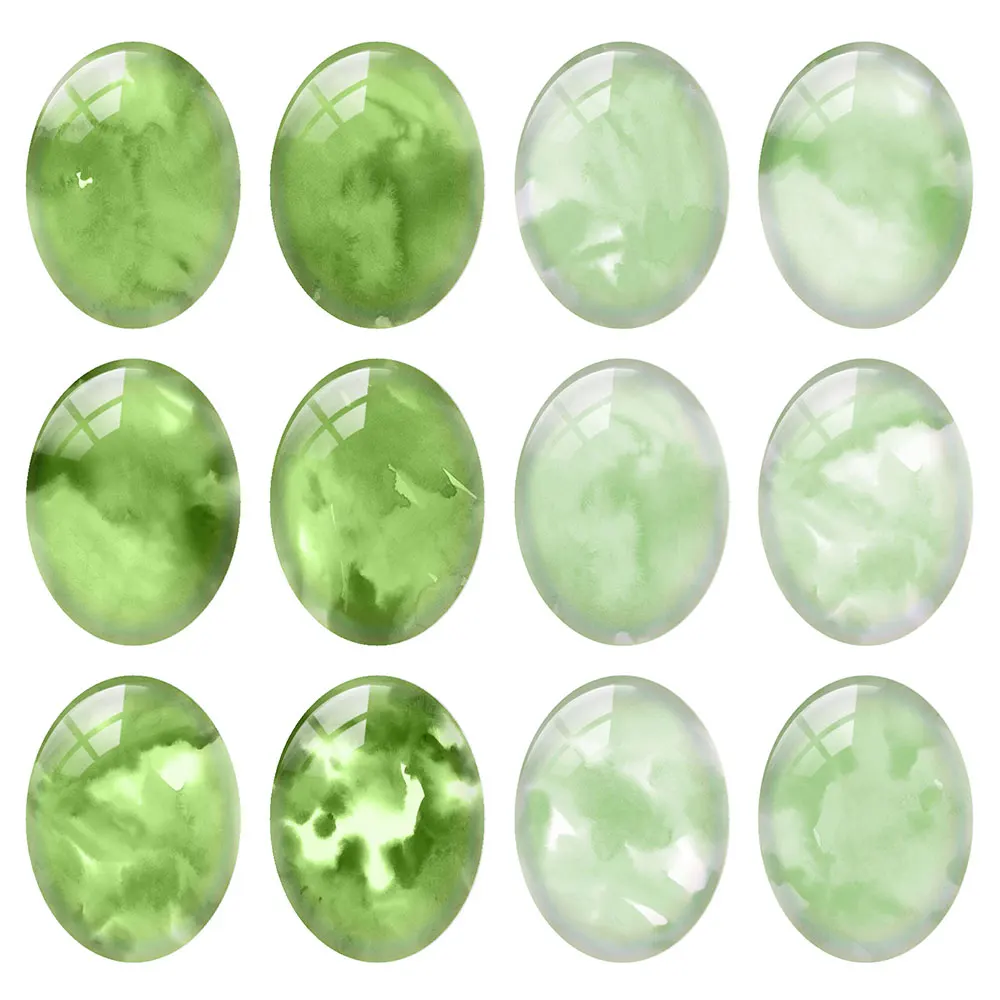 Random Mixed Round/Oval/Square Spring Mint Green Watercolor Photo Glass Cabochon Flatback Demo Cameo For Diy Jewelry Making