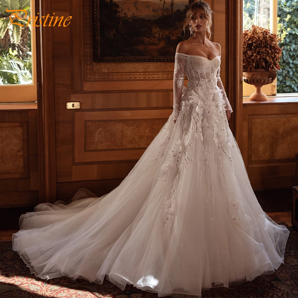 맞춤형 보헤미안 화이트 오간자 웨딩 드레스, 포멀 스위트하트 롱 슬리브 브라이덜 가운, 부드러운 A라인 코트 트레인 베스티도 데 노비아