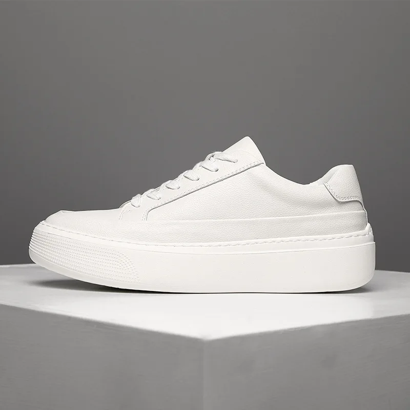 

Men's Genuine Leather Platform Sneakers with Thick Sole Breathable Lightweight Anti-Slip Casual Shoes for Height Increase