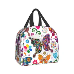 Colorful Butterflies And Flowers Kids Lunch box Insulated Soft Bag Cooler Back to School Thermal Meal Tote Kit for Girls Boys