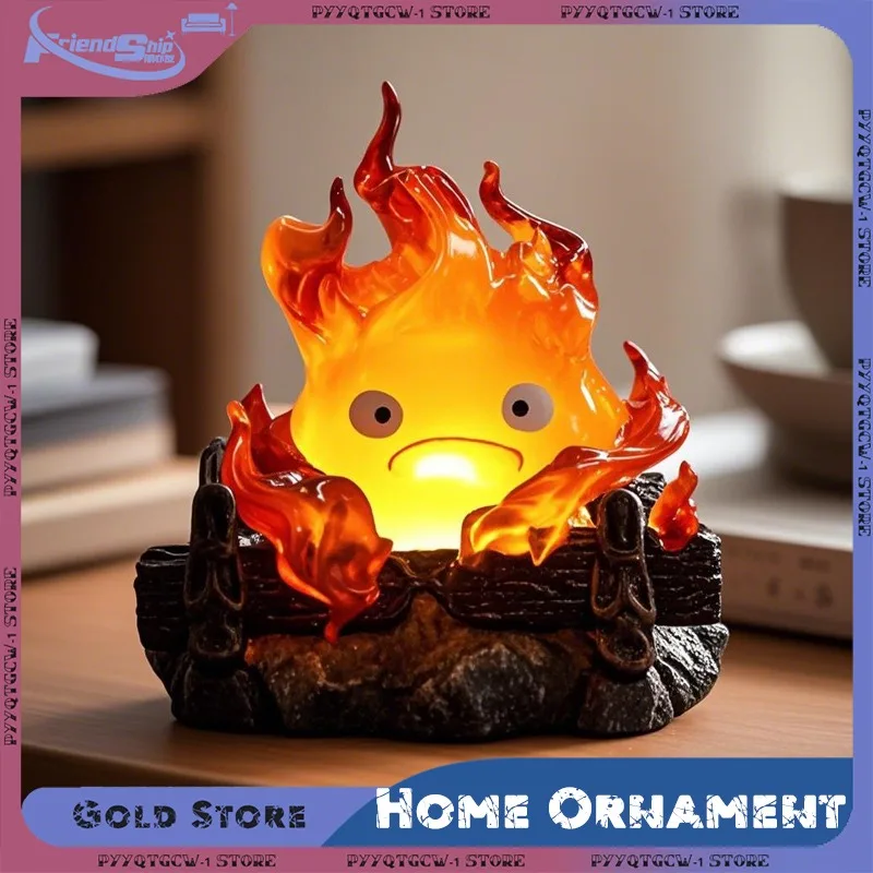 

12cm Calcifer Anime Figure Pvc Luminous Model Action Figure Breathing Lamp GK Model Toys Collection Toy Gifts Home Ornament