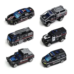 6 Piece Set Diecast 1:64 Alloy Car Model Toys Inertia Sliding Engineering Fire Truck Pickup Off-road Police Racing Car Kids Toys