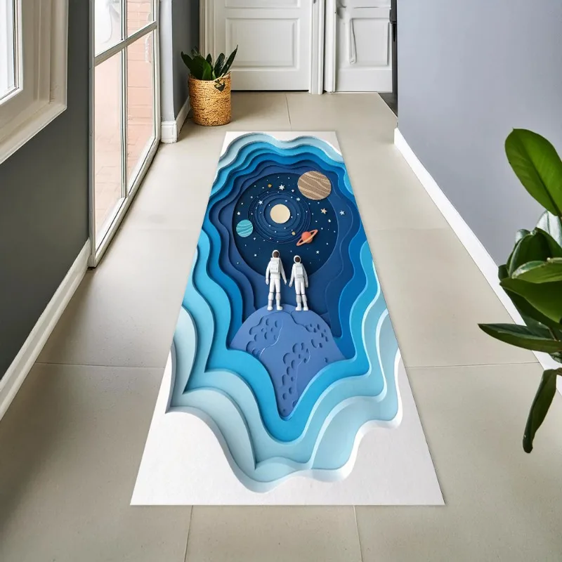 Astronaut Planet Print Long Hallway Runner Rug Floor Mat Creative Galaxy Star Pattern Carpet For Bedroom Corridor Kitchen Decor