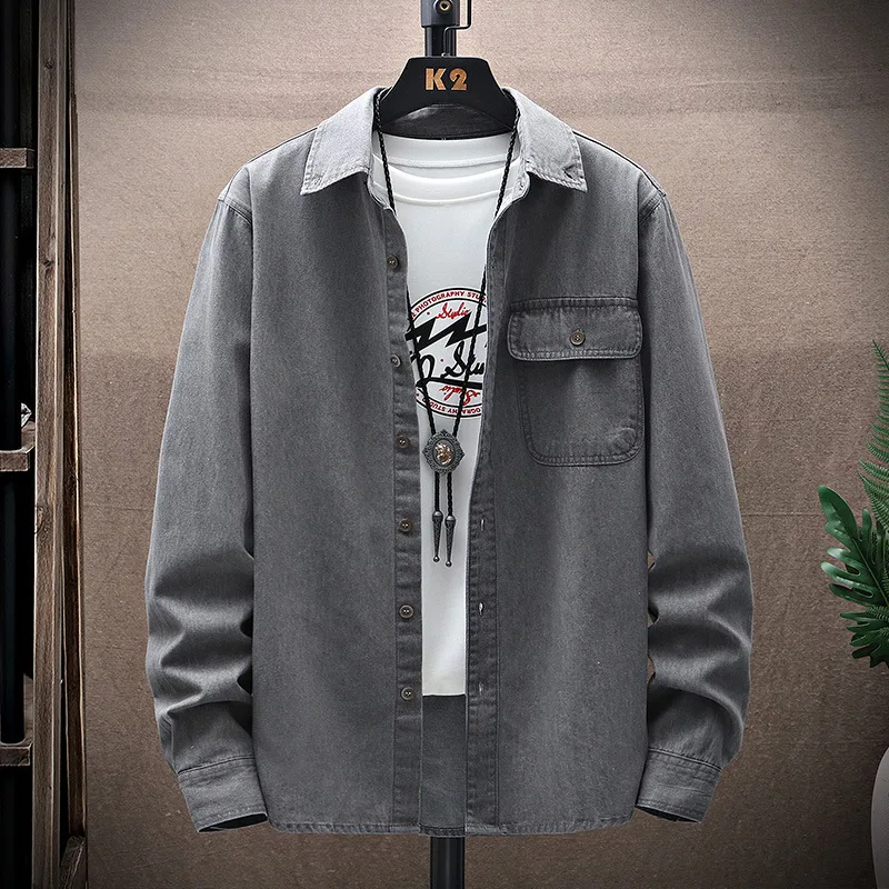 

GIOIOMen's Workwear Denim Shirt，2025Spring New Loose Retro Cotton Denim Shirt，Fashion Tops Coat