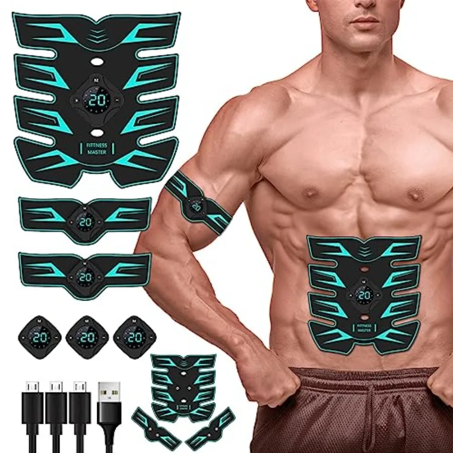EMS Ab Stimulator for Abdomen Arms Shoulder Back Leg Hip Fitness Equipment for Women Men Black