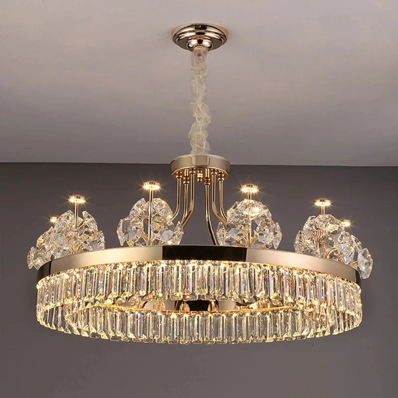 Postmodern Light Luxury Double-Layer Crystal Chandelier Villa Building Duplex Building Home Atmosphere Living Room Pendant Light