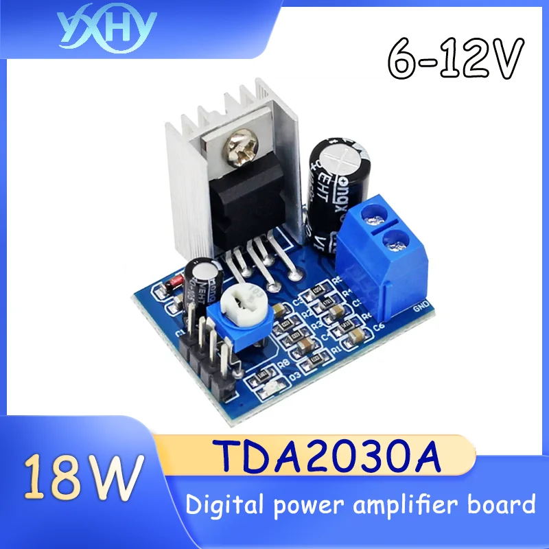 1 unidad de placa amplificadora de potencia digital TDA2030A, módulo de amplificación de audio de un solo canal de 18W, modificación DIY de audio activo de 6-12V