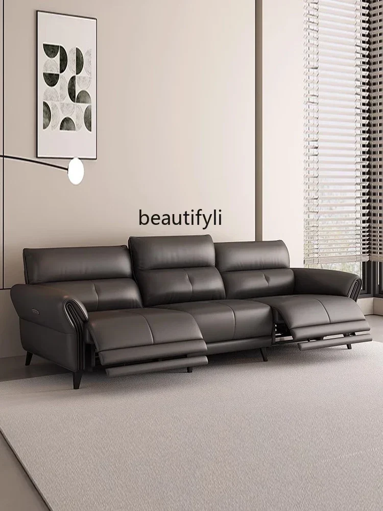 First Class Electric Functional Leather Sofa Modern Simple Home Living Room Zero Wall High-End Straight Leather Sofa