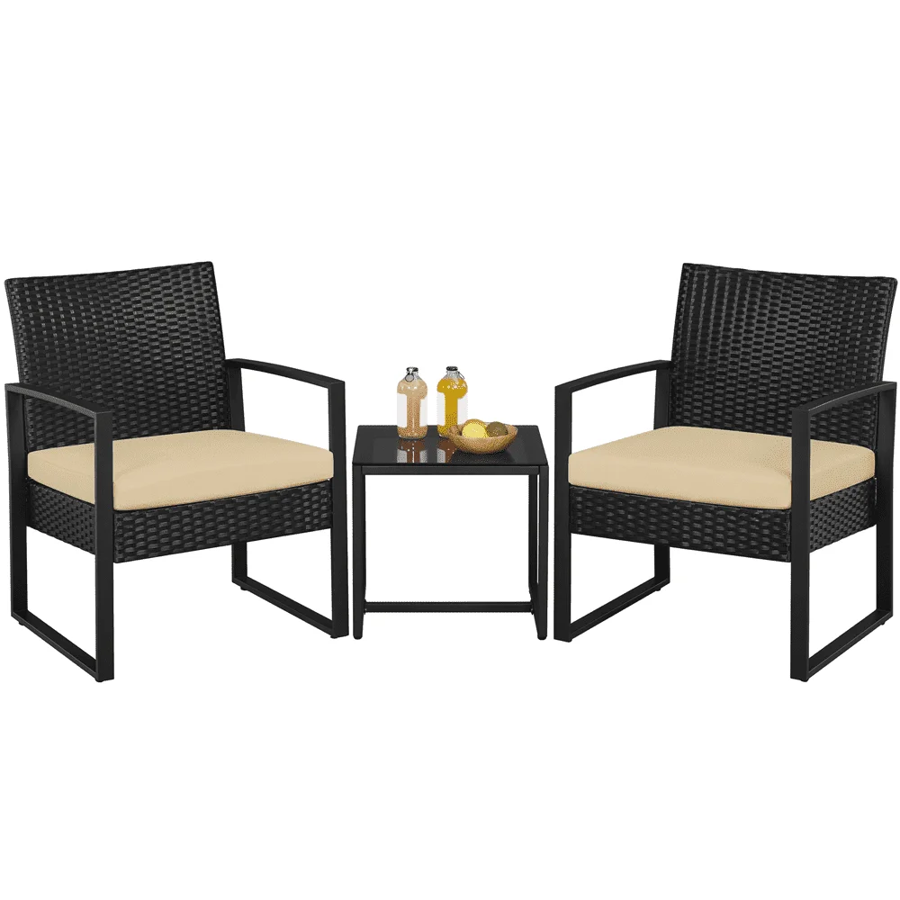 

3-Piece Modern Patio Set Rattan Chairs & Table for Garden,