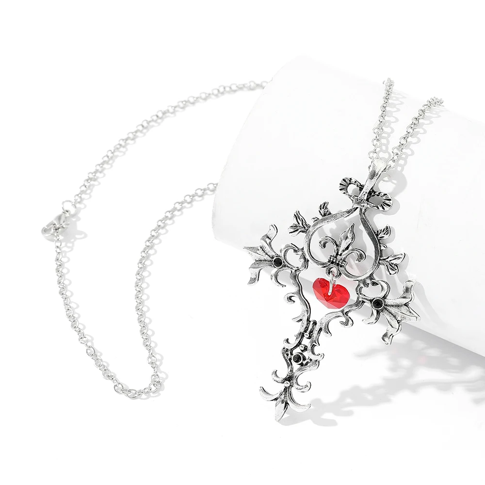 Fashion Exquisite Necklace Vintage Sacred Heart Gem Crystal Cross Long Chain Pendant Jewelry for women cosplay Accessories ﻿ view 2