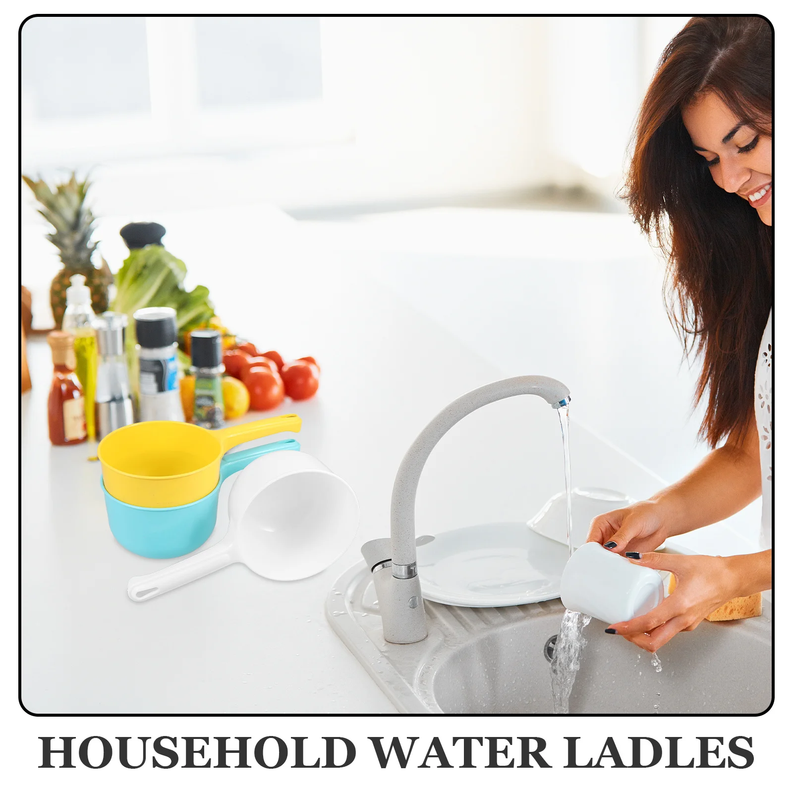 

3Pcs Plastic Ladle Heavy Duty Reusable Water Scoop for Bathing Cooking Cleaning Portable Dipper for Home Hotel Garden