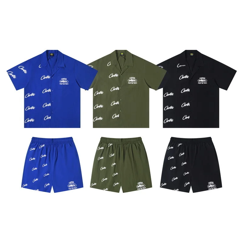 

American High Street Summer Casual Sportswear Set Letter Print Woven ort Sve irt orts Teenage Boy Faion