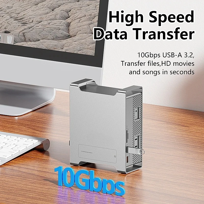 Blueendless SSD Docking for 2024 MAC Mini M4/M4 Pro Stand with M.2 NVMe SSD Enclosure 4K/60HZ HDMI-Com SD4.0 TF4.0 10Gbps C HUB