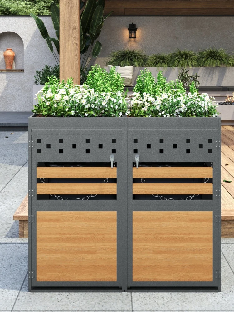 PINGGO 2er-Pack Outdoor-Gartenabfallbehälter mit Pflanzendach Erweiterte Funktionalität Mülleimer 120-240L Fassungsvermögen Ohne Mülleimer