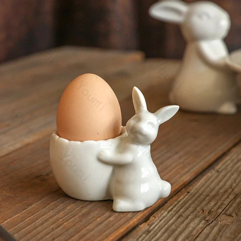 

Exquisite Cute Rabbit Ceramic Egg Cups Household Breakfast Egg Cup Tableware Light Luxury Unique Living Room Desktop Decoration
