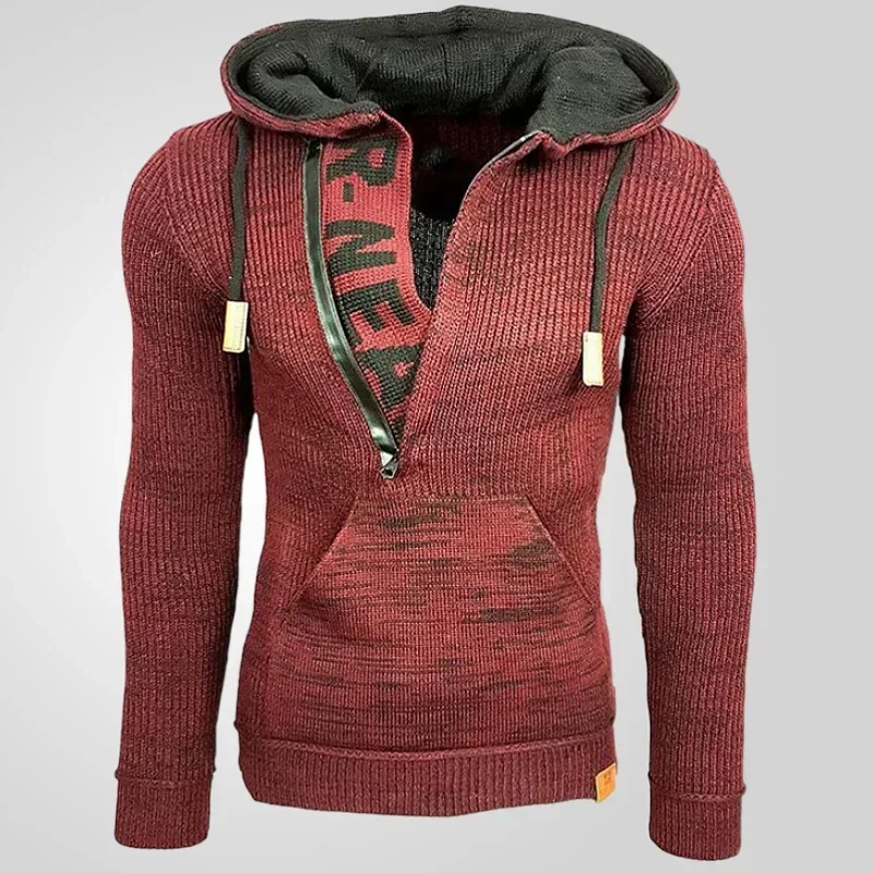 Men Pullovers Sweatshirts Sweaters Hooded Pockets Casual Loose Splice Knitted Drawstring Regular Thick Tops Autumn Winter New