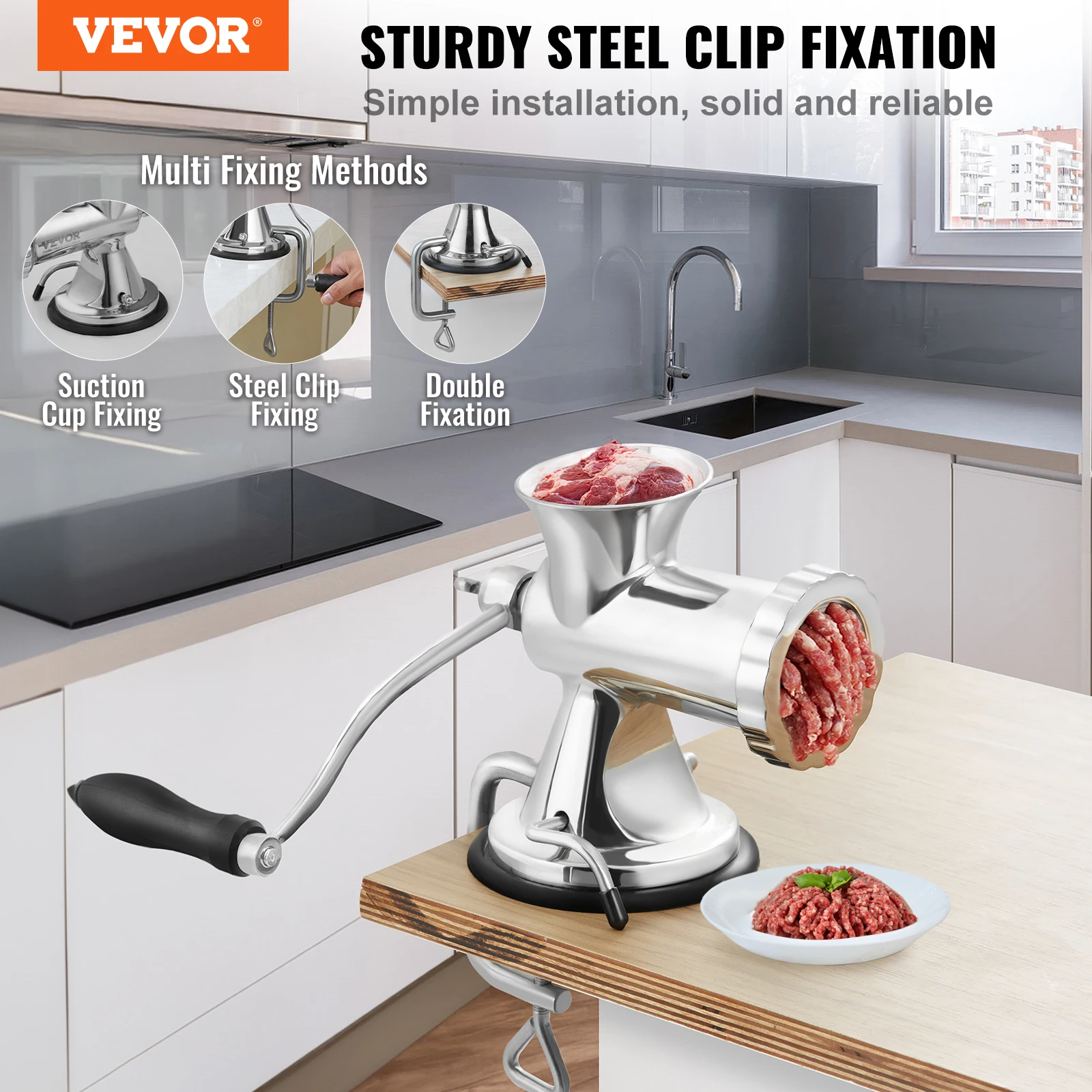 VEVOR Manual Meat Grinder 304 Stainless Steel Hand Meat Grinder with Suction Cup + Steel Table Clamp Meat Mincer Sausage Maker