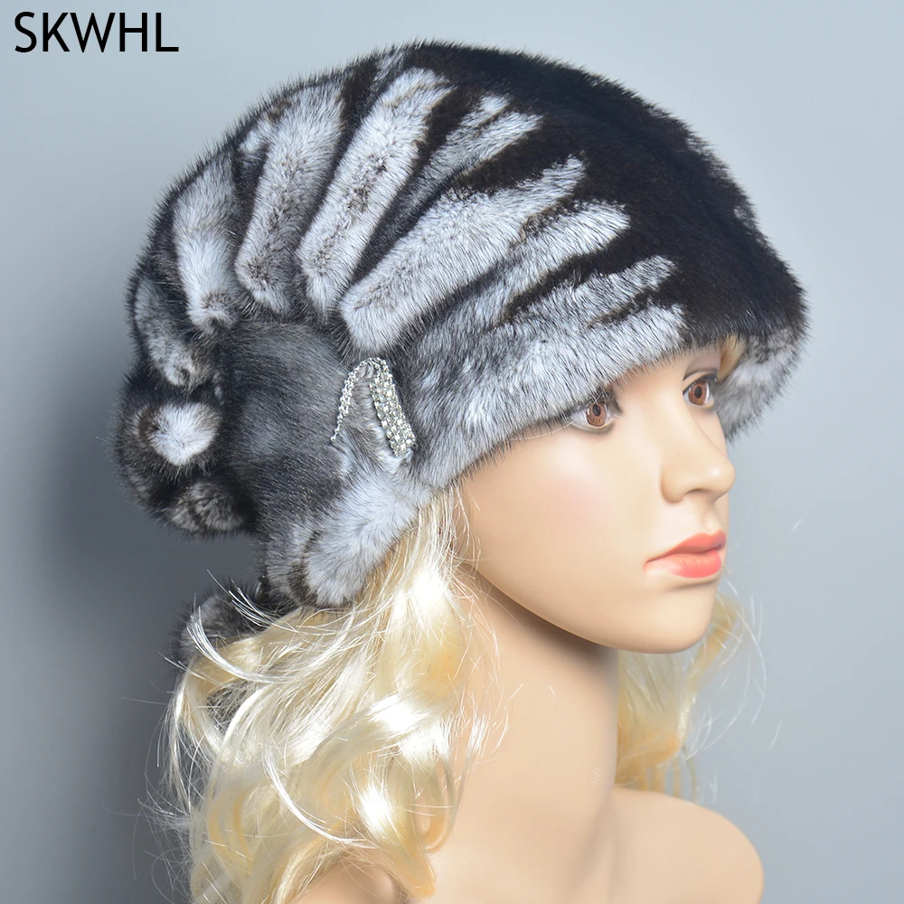 Whole Real Mink Fur Hats for Women\'s Luxury Fashion Brand High Quality Cap Christmas hat Warm In Russian Winter lady Fur Hat