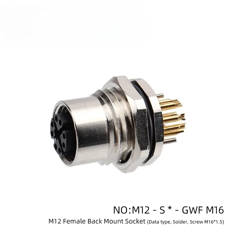 M12 rear/front installation female metal socket 8-pin X code locking screw M16 * 1.5 solder/printed circuit board socket
