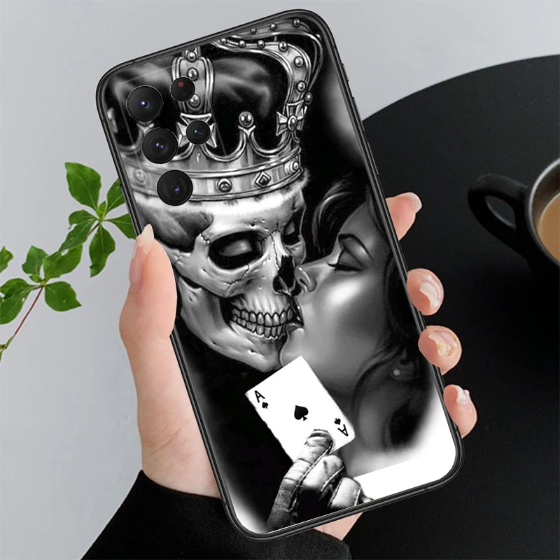 Skeleton Skull Woman Kiss Tattoo Phone Case For Samsung S25 S24 S23 S22 S21 S20 Ultra S20 S22 S21 S23 S20 FE S24 Plus