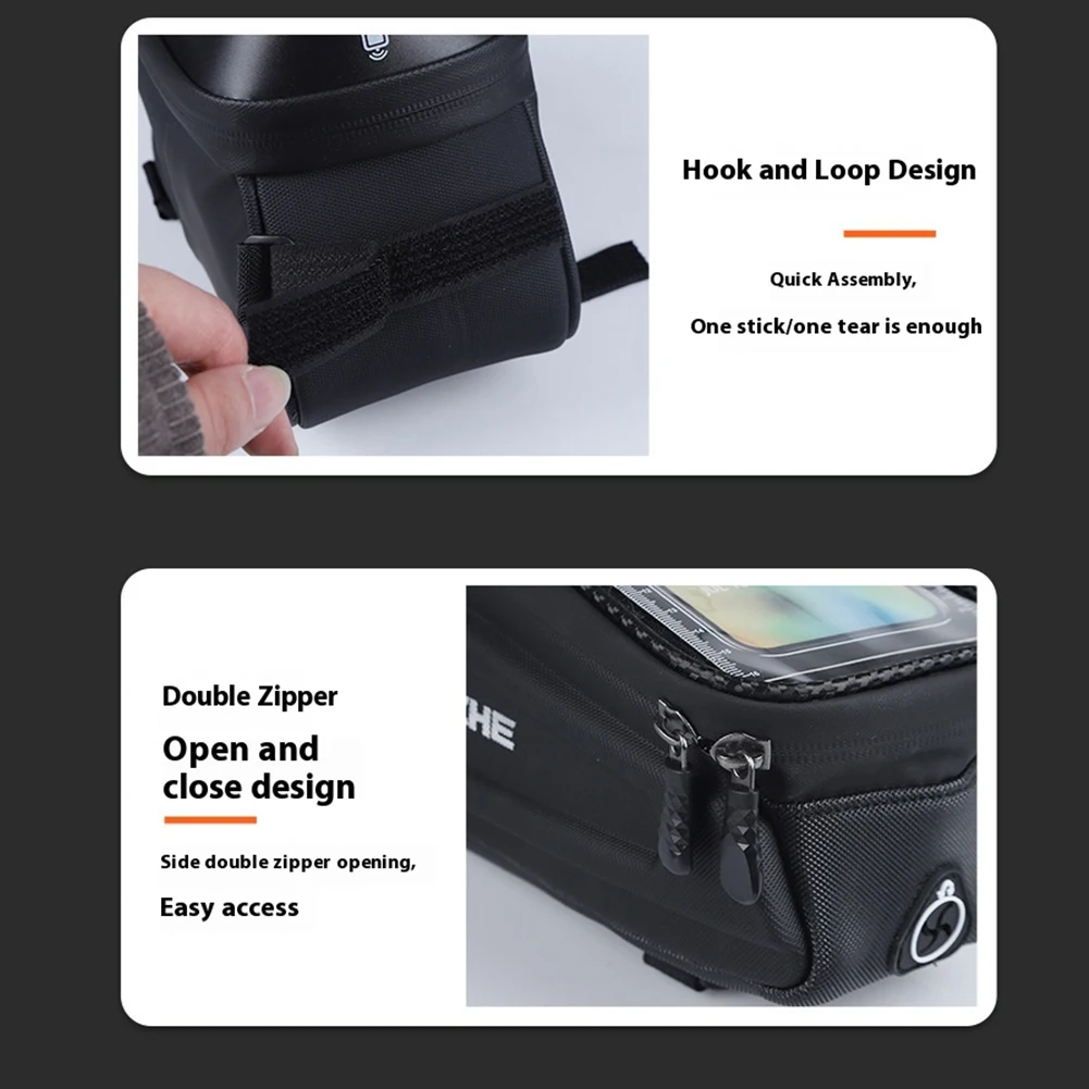 1.5L バイクトップチューブバッグ 防水バイクフロントフレームバッグ ハードシェルバイクフォンバッグ サイクリングポーチ ロードバイク マウンテンバイク用