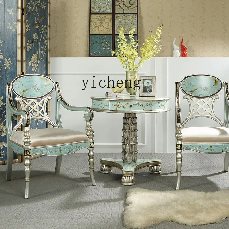 

LSL Solid Wood Leisure Chair Living Room Balcony Vintage Carved Hand-painted Armchair Large Apartment Sofa