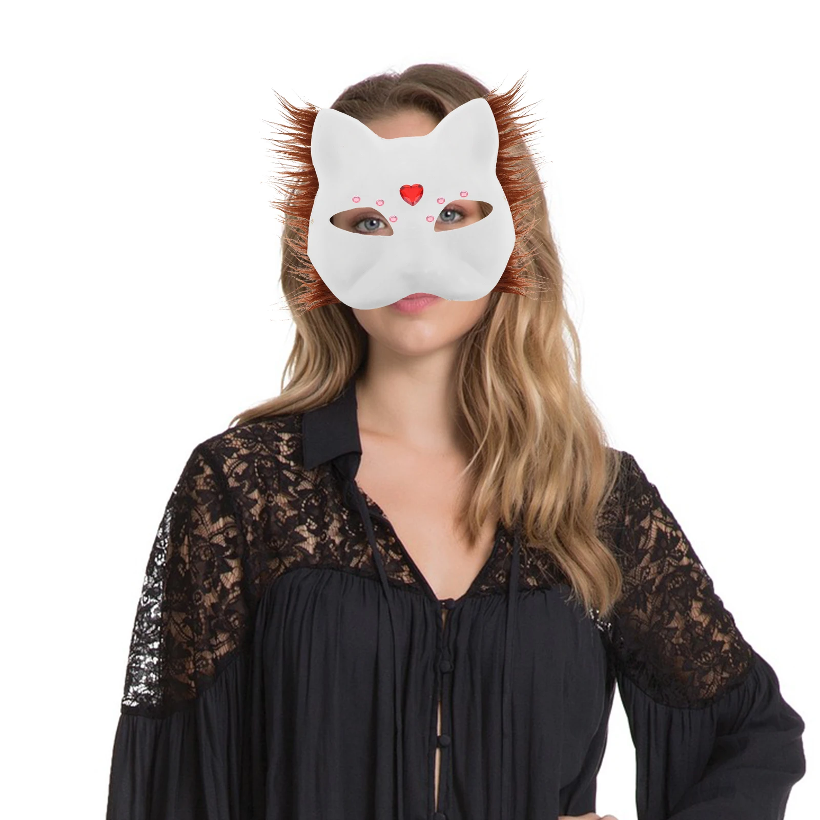 1 set maschera per gatti fai da te kit in tessuto feltro verniciabile maschere bianche maschera per feste in maschera cosplay di Halloween per dipingere maschere in maschera