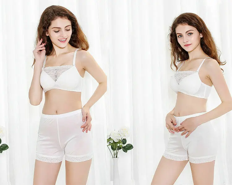 

2 Pairs Women Knit Silk Underwear Lace Boxer Briefs Knickers Panties Shorts Silm