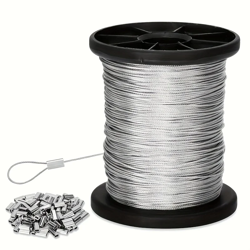 304 stainless steel cable! Can be used to hang light strings, hooks or grid lines, with 20 aluminum sleeves attached
