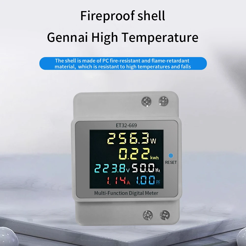 ET32-669 DIN-Rail Mounted Digital Multi Function Single-Phase Energy Meter Voltage/Current Power Meter Frequency Factor Tester