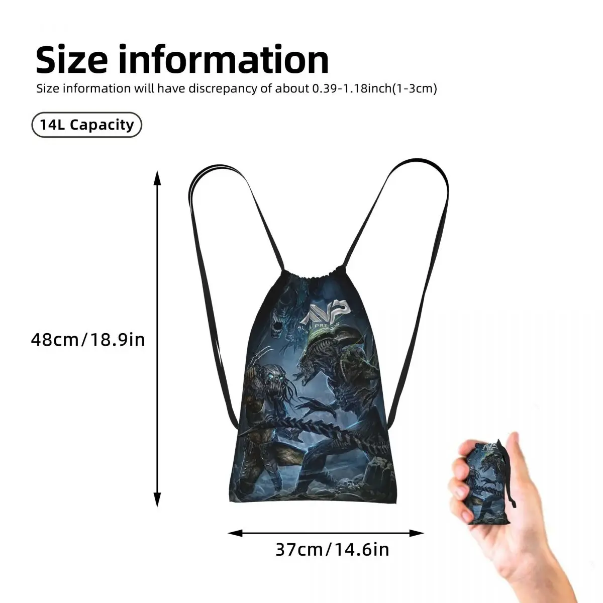 Alien Vs Predator Game Drawstring Backpack Sports Gym Bag Portable Travel Drawstring Bag for Men Women