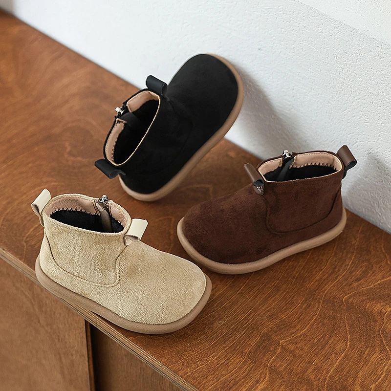 

Baby Autumn Short Boots Kids Cute Side Zipper Closure Cotton Shoes Boys Girls Anti-slip Warm Shoes Within Suede