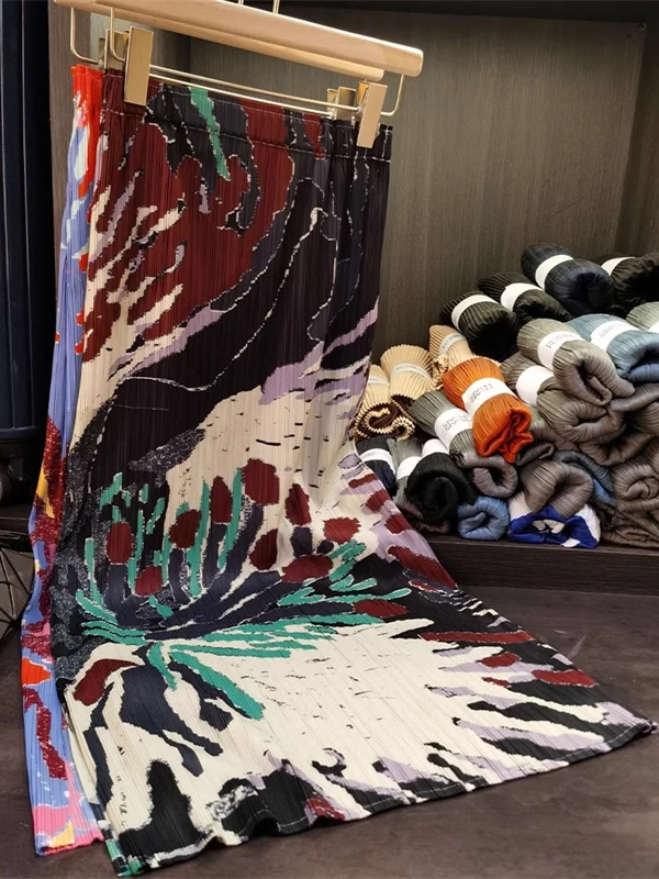 

Потрясающая плиссированная юбка с принтом под масляную живопись, женская летняя универсальная длинная юбка-платье в корейском стиле, А-силуэт