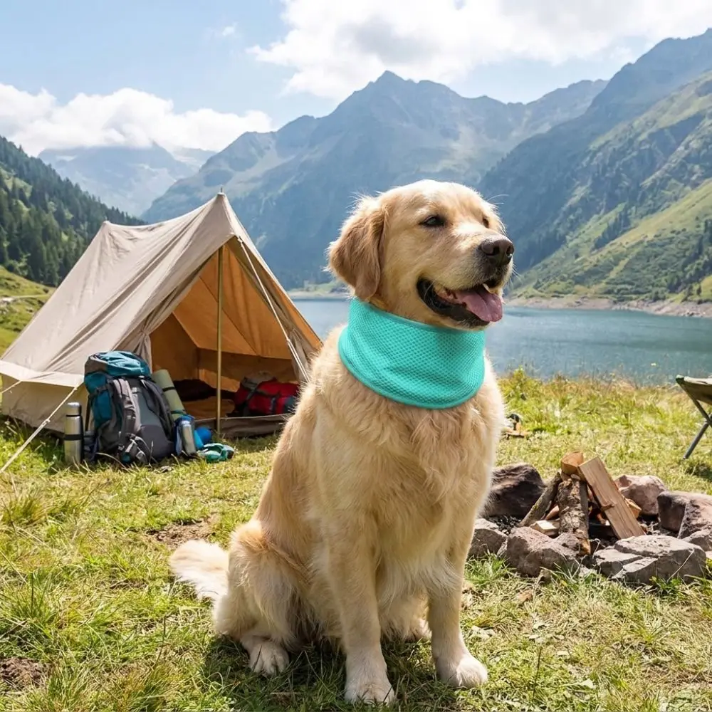 Breathable Dog Cooling Scarf Tape Closure Water Activated Dog Neck Wrap Adjustable Soft Pet Perforated Neck Cloth