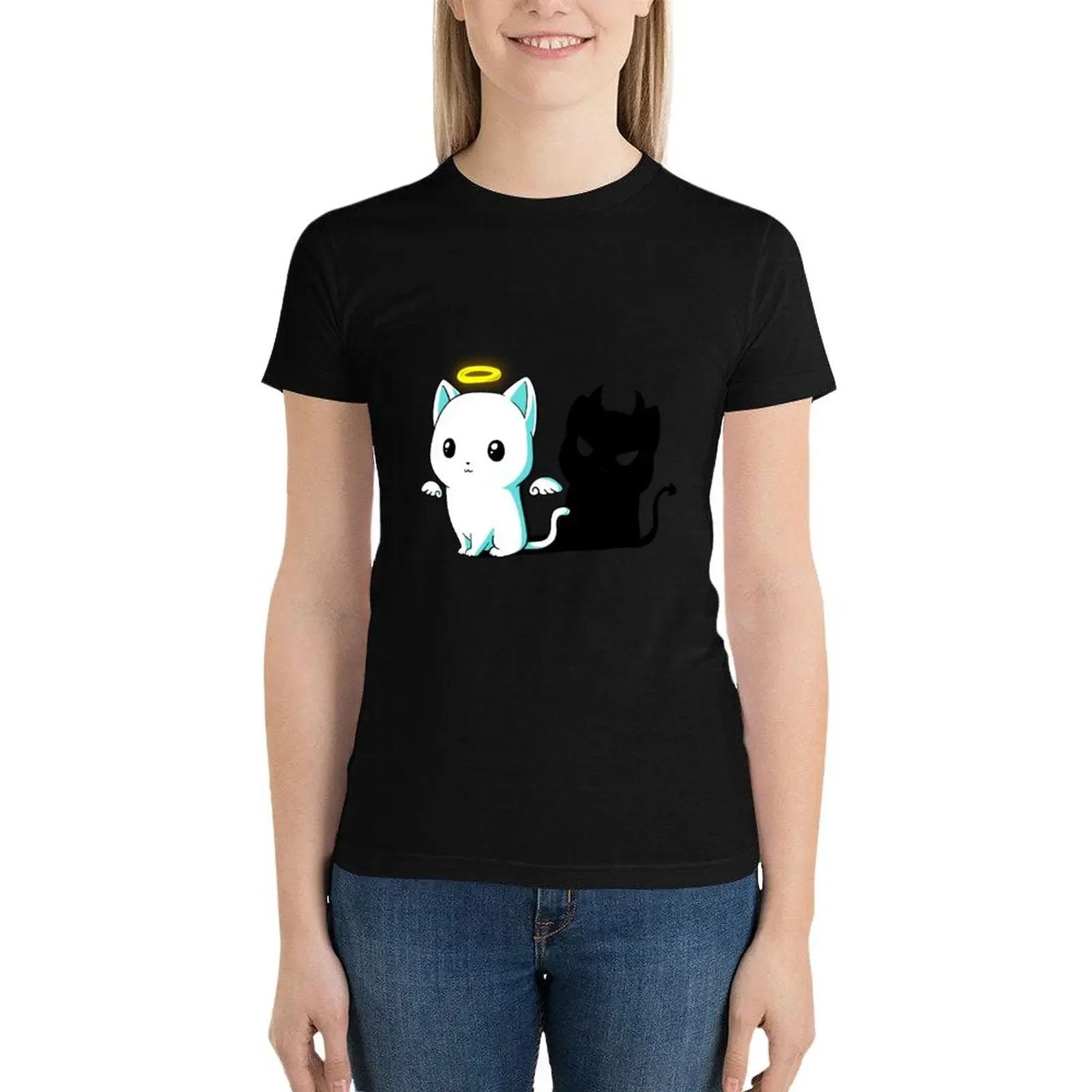 Angel Cat T-Shirt blanks new edition vintage clothes Summer Women's clothing