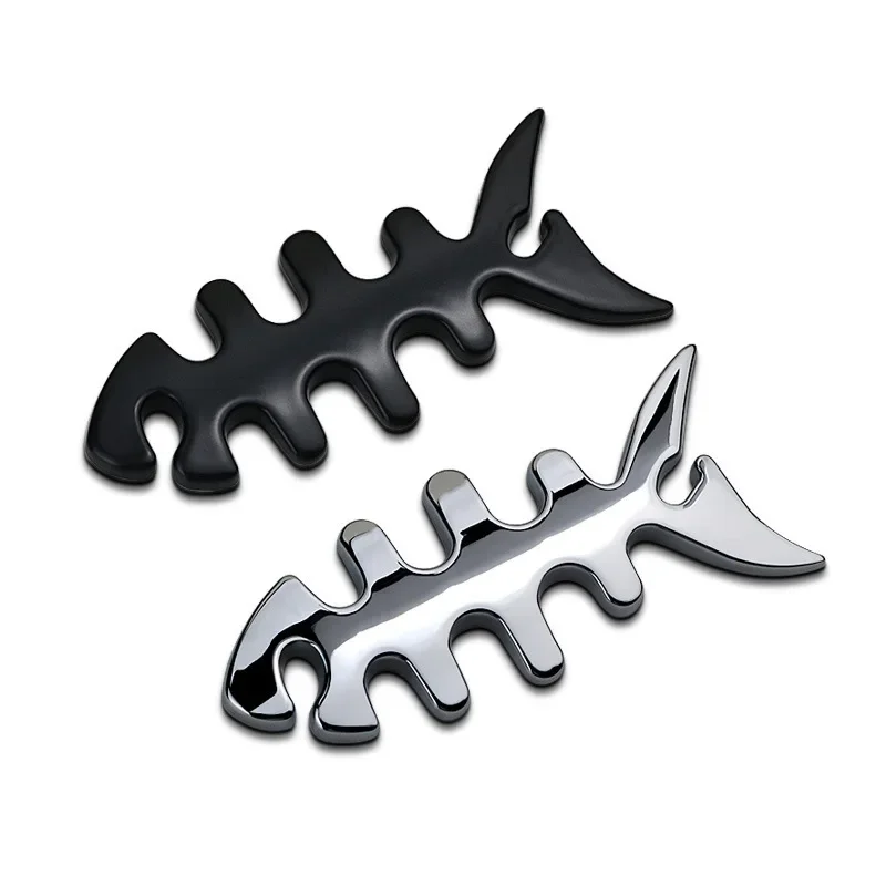 1 Piece 3D Metal Fish Bones Emblem Sticker Car SUV Body Exterior Cover Decals DIY Car-Styling 3D Stickers Funny Car Tail Logo
