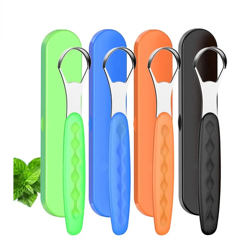 Tongue Cleaner Portable Case Stainless Steel Color Tongue Scraper Adult To Remove Bad Breath Mouth Cleaner Board Reuse Oral Care