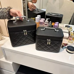 Bolsa de cosméticos de cuero PU impermeable para mujer, estuche de cosméticos portátil, organizador de maleta de viaje de maquillaje de gran capacidad, alta calidad