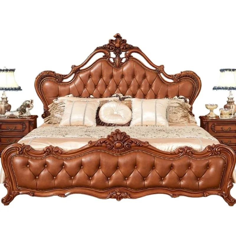 

European double master bedroom wedding bed American country furniture 1.8 meters all solid wood bed wedding room carving