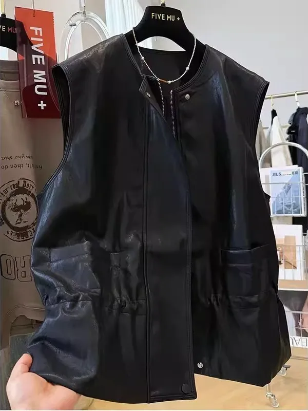 

Extra Large 300 Pou High-End Unique Layered Wear Leather Vest Men's Autumn New Svel oulder Pad Jaet