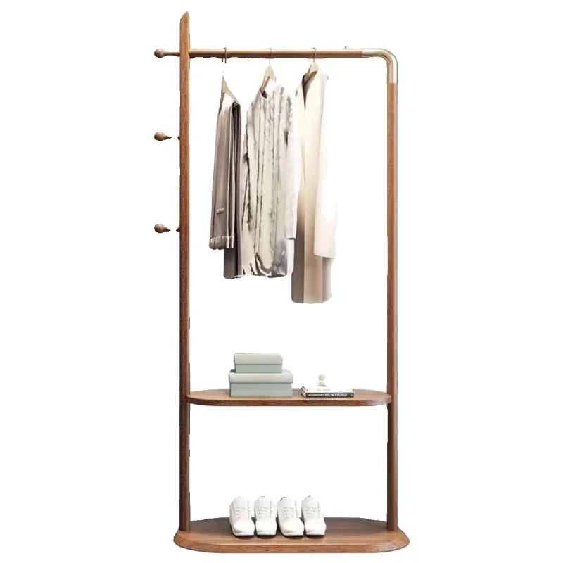 

Walnut color simple clothing store bed and breakfast bedroom hanging clothes multi-functional shelf