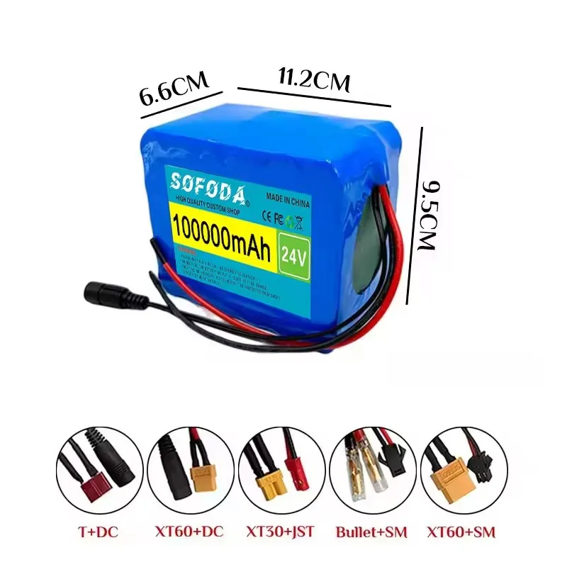 6S5P battery pack 25.2V 100000mAh 18650 lithium-ion battery pack, 2A charger, multiple socket options, large capacity